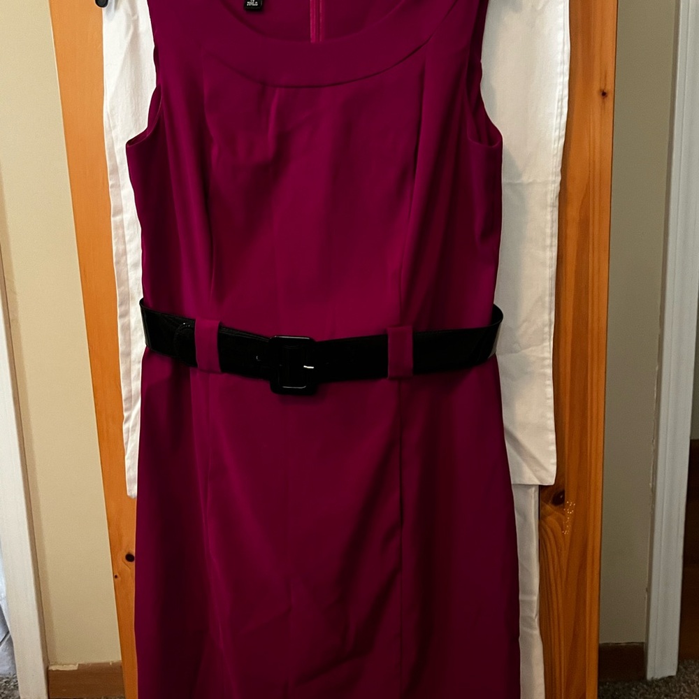Elegant Magenta Dress with Black Belt